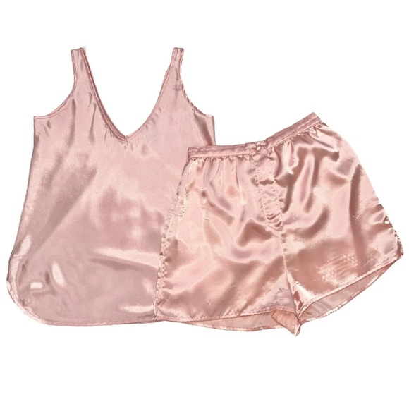 Vintage Pajamas 2 Piece Set Pink Satin Top Shorts Size Medium - Picture 4 of 9
